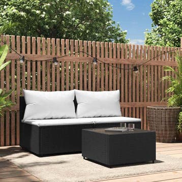 vidaXL 3-delige Loungeset met kussens poly rattan zwart, Verzenden, Nieuw, Loungeset