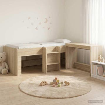 vidaXL Bedframe met Bureau 2 st Sonoma Eiken Bewerkt hout, Verzenden, Nieuw, Bruin, Hout