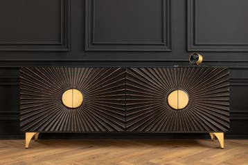 Massief dressoir SOLARIS 180 cm zwartgoud mangohout, Ophalen of Verzenden, Nieuw