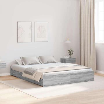 vidaXL Opbergbedframe met lade Grijs Sonoma 140 x 200 cm, Verzenden, Nieuw, Grijs, Hout