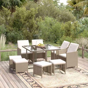 vidaXL 9-delige Tuinset met kussens poly rattan beige, Tuin en Terras, Verzenden, Nieuw, Tuinset