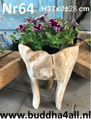 Bloempot op pootjes van teakhout, natuurlijke plantenbak, Tuin en Terras, Bloempotten, 25 tot 40 cm, Overige materialen, Balkon
