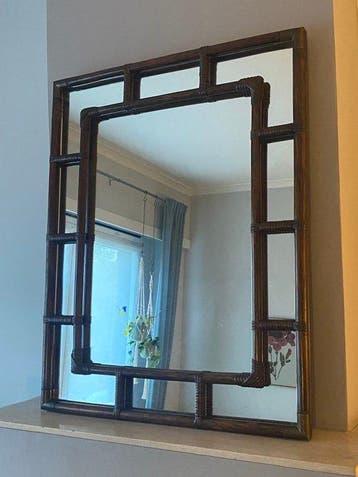 Wandspiegel - Hout - Decoratief frame in hout, rotan en, Antiek en Kunst