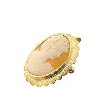 Antiek gouden broche/hanger met camee (Hanger of bedel), Ophalen of Verzenden, Gebruikt, Goud, Overige merken
