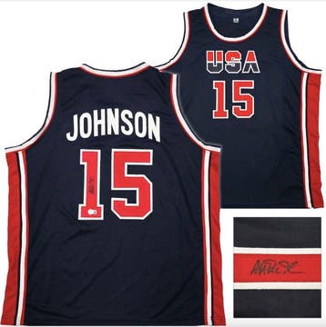 NBA - Magic Johnson - Blauw op maat gemaakt basketbalshirt -, Nieuw