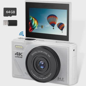 Witte Digitale Camera 64MP met 18x Zoom, WiFi & 3.0" Touchsc, Verzenden, Nieuw