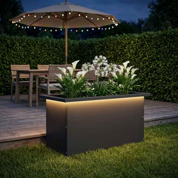 vidaXL Plantenbak met led Zwart 30 x 60 x 30 cm Staal, Tuin en Terras, Bloembakken en Plantenbakken, Verzenden, Nieuw, Metaal