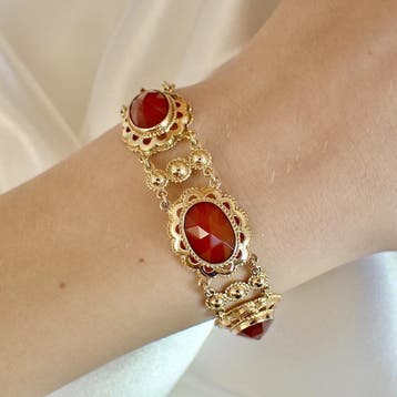 Antiek gouden armband met carneool (Schakelarmband), Gebruikt, Ophalen of Verzenden, Met edelsteen, Goud