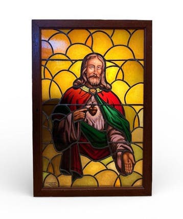 G.P Dagrant - Groot glas-in-loodraam - Heilig Hart - 79 x