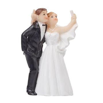 Taarttopper Bruidspaar Polystone Selfie 7cm, Verzenden, Nieuw