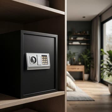 Elektronische kluis met sleutel en legplank - zwart, Verzenden, Nieuw