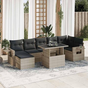 vidaXL 8-delige Loungeset met kussens poly rattan lichtgrijs, Verzenden, Nieuw, Loungeset