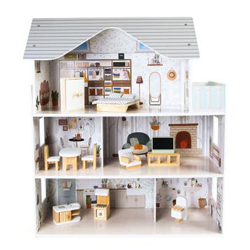 Houten Poppenhuis Emma - 3 Verdiepingen | Retourdeal 40% Krt, Ophalen of Verzenden, Zo goed als nieuw, Poppenhuis