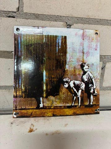 Banksy geïnspireerd emaille bord – douche scène – street art