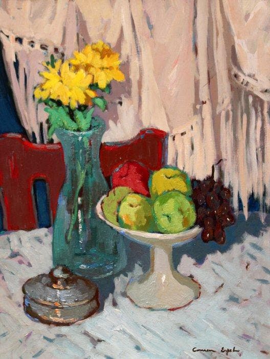 Carme Espel Vives (1926-2021) - Bodegón primaveral, Antiek en Kunst, Kunst | Schilderijen | Klassiek