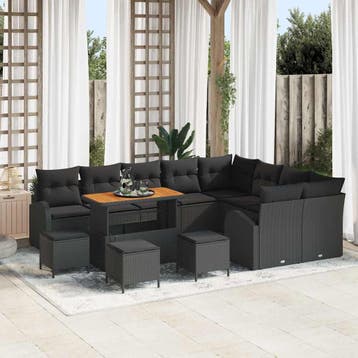 vidaXL Tuinbankenset 13 st Zwart poly rattan, Verzenden, Nieuw, Rotan, 3 zitplaatsen