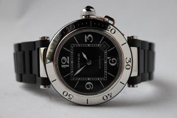 Cartier Pasha Seatimer Horloge + Doos + service factuur, Overige merken, Staal, Staal, Polshorloge