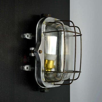 Wandlamp - Metaal, Glas, Messing - Industrieel kooi-lamp