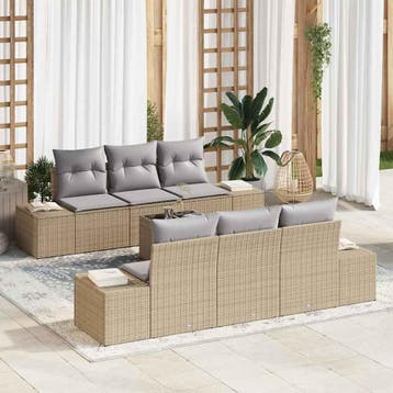 vidaXL Tuin Sofa Set 7 st Beige poly rattan, Verzenden, Nieuw, Rotan, 7 zitplaatsen
