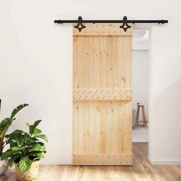 vidaXL Schuifdeur Naturel en Zwart 90 x 210 cm Massief, Verzenden, Nieuw