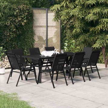 vidaXL 9-delige Tuinset zwart, Verzenden, Nieuw, 8 zitplaatsen, Rvs