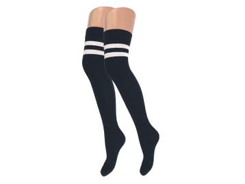 Overknee kousen - SQOTTON - Zwart-Wit - Gestreept, Verzenden, Nieuw