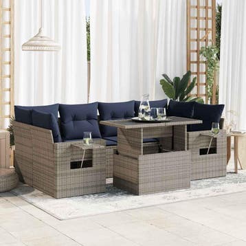 vidaXL 7-delige Loungeset met kussens poly rattan grijs, Verzenden, Nieuw, Loungeset