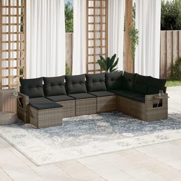 vidaXL 8-delige Loungeset met kussens poly rattan grijs, Verzenden, Nieuw, Loungeset