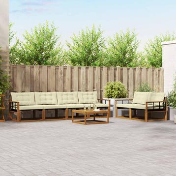 vidaXL Buiten bankenset met kussen 7 pcs Natuurlijk en Crème, Verzenden, Nieuw