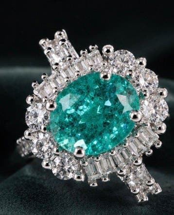 925 sterlingzilver groene en blauwe kristal-halo-ring. 4,5 g, Nieuw