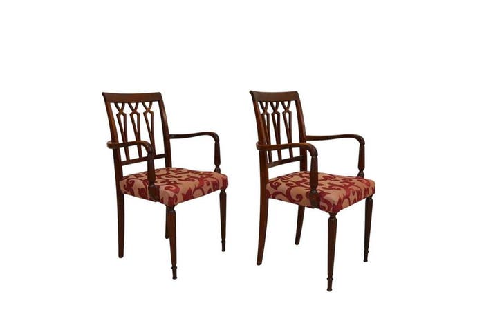 Paar antieke mahoniehouten armstoelen met harp-motief, Huis en Inrichting, Stoelen, Ophalen of Verzenden