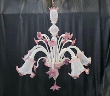 Kroonluchter - Biancolatte - Muranoglas - 5 lampen