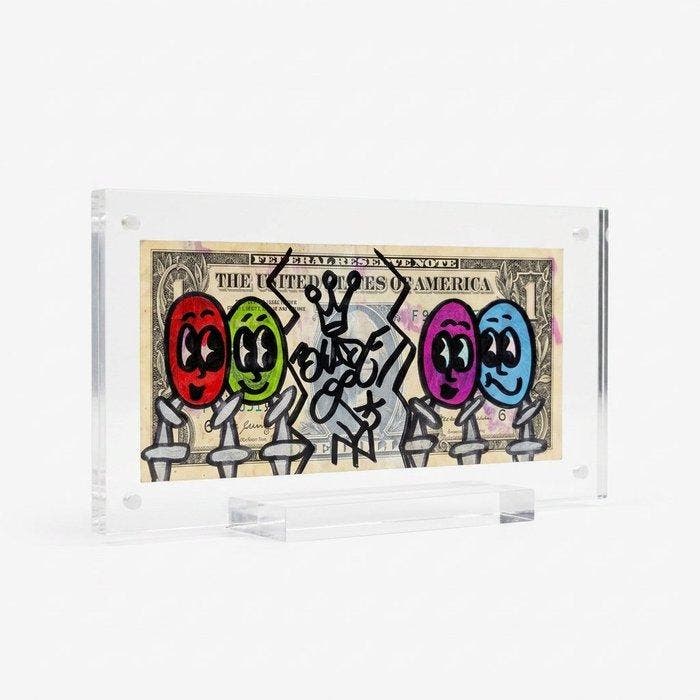 Blade (1957) - Graffiti dollarbiljet in plexiglas blok, Antiek en Kunst, Kunst | Designobjecten