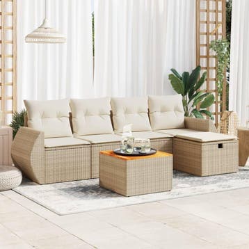 vidaXL 6-delige Loungeset met kussens poly rattan beige, Verzenden, Nieuw, Loungeset