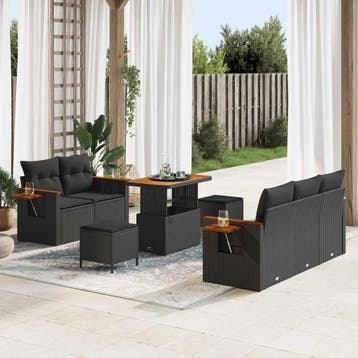vidaXL Tuinbankenset 8 st Zwart poly rattan, Verzenden, Nieuw, Rotan, 8 zitplaatsen