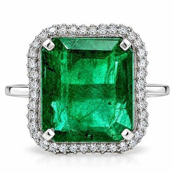 Ring Platina - 5.96ct. tw. Smaragd - Diamant - Smaragdgroene, Nieuw