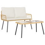 vidaXL Tuin eettafelset met kussen 2 pcs Naturel poly rattan, Tuin en Terras, Tuinsets en Loungesets, Verzenden, Nieuw, Rotan