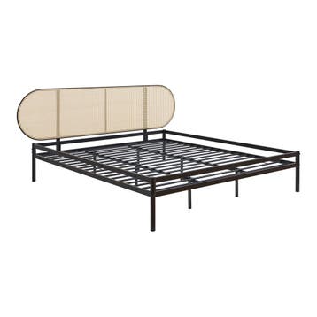 Metalen bed Linköping 180x200 cm zwart en rotan look [en.cas, Verzenden, Nieuw