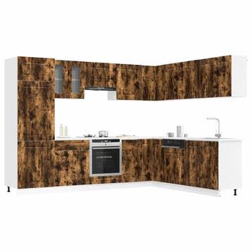 vidaXL 14-delige Keukenkastenset Kalmar bewerkt hout gerookt, Verzenden, Nieuw, Bruin