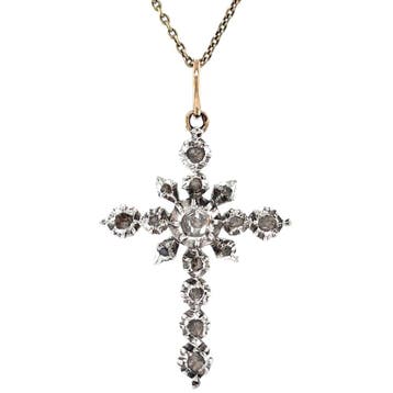 Zilveren vintage victoriaanse kruis hanger met roosdiamant, Ophalen of Verzenden, Nieuw