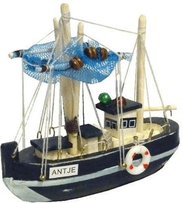 Vissersboot Antiek Blauw/Wit Maritiem 10,5 cm, Ophalen of Verzenden, Nieuw