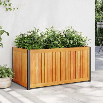 vidaXL Plantenbak 85x45x44 cm massief acaciahout en staal, Verzenden, Minder dan 60 cm, Nieuw, Hout