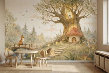 Sprookjesbos behang kinderkamer – fotobehang met boom, Verzenden, Fotobehang