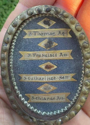 Reliekhouder - Brons, Glas, Textiel - 1850-1900 - Sint
