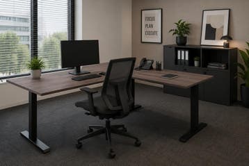 NIEUW Deluxe elektrisch zit-sta hoekbureau | 180x180 cm, Huis en Inrichting, Bureaus, Ophalen of Verzenden, Nieuw
