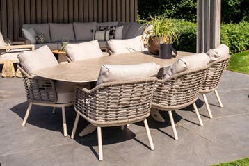 Taste Puglia/Nevada low dining tuinset (7-delig) - Latte, Tuin en Terras, Verzenden, Nieuw, Rvs, Tuinset