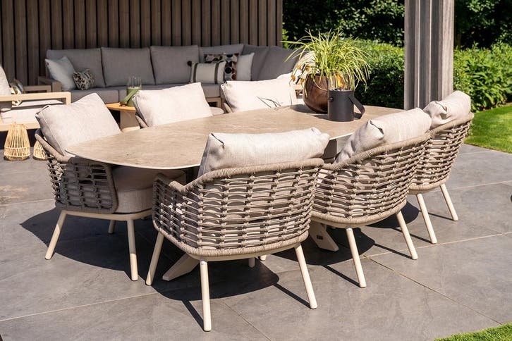 Taste Puglia/Nevada low dining tuinset (7-delig) - Latte, Tuin en Terras, Tuinsets en Loungesets, Tuinset, Nieuw, Rvs, Verzenden