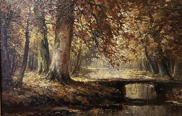 Henk Welther (1885-1947 ) - Bosgezicht in herfst met water
