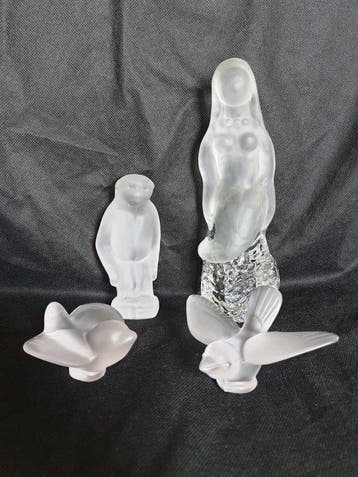 Reijmyre Glasbruk / Sevres - Beeldje - Meermin, aap, vogels, Antiek en Kunst