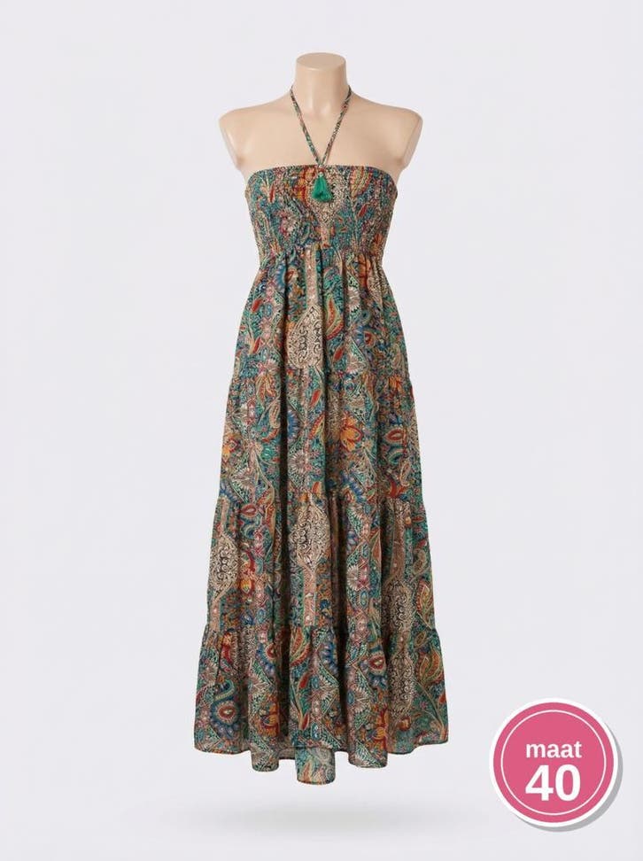 Lajoly boho maxi jurk paisley multicolor maat L/XL, Kleding | Dames, Jurken, Onder de knie, Groen, Nieuw